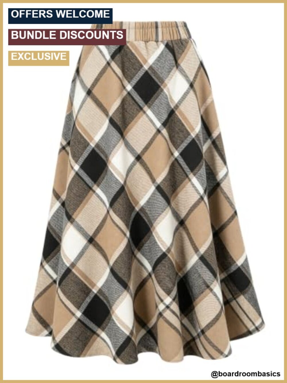 Women's Long Plaid Wool Blend A-Line Pleated Maxi Skirt with Pockets